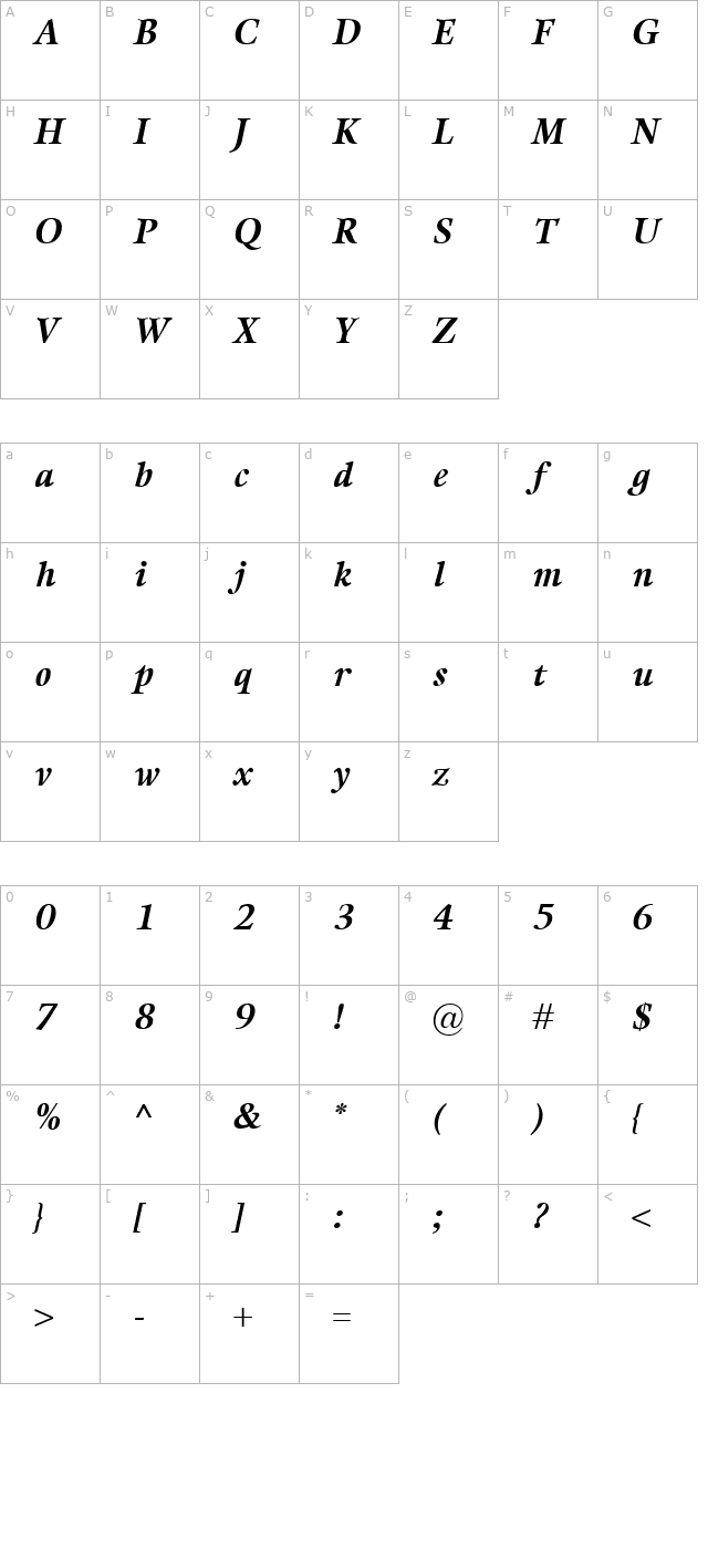 Kalix BoldItalic character map