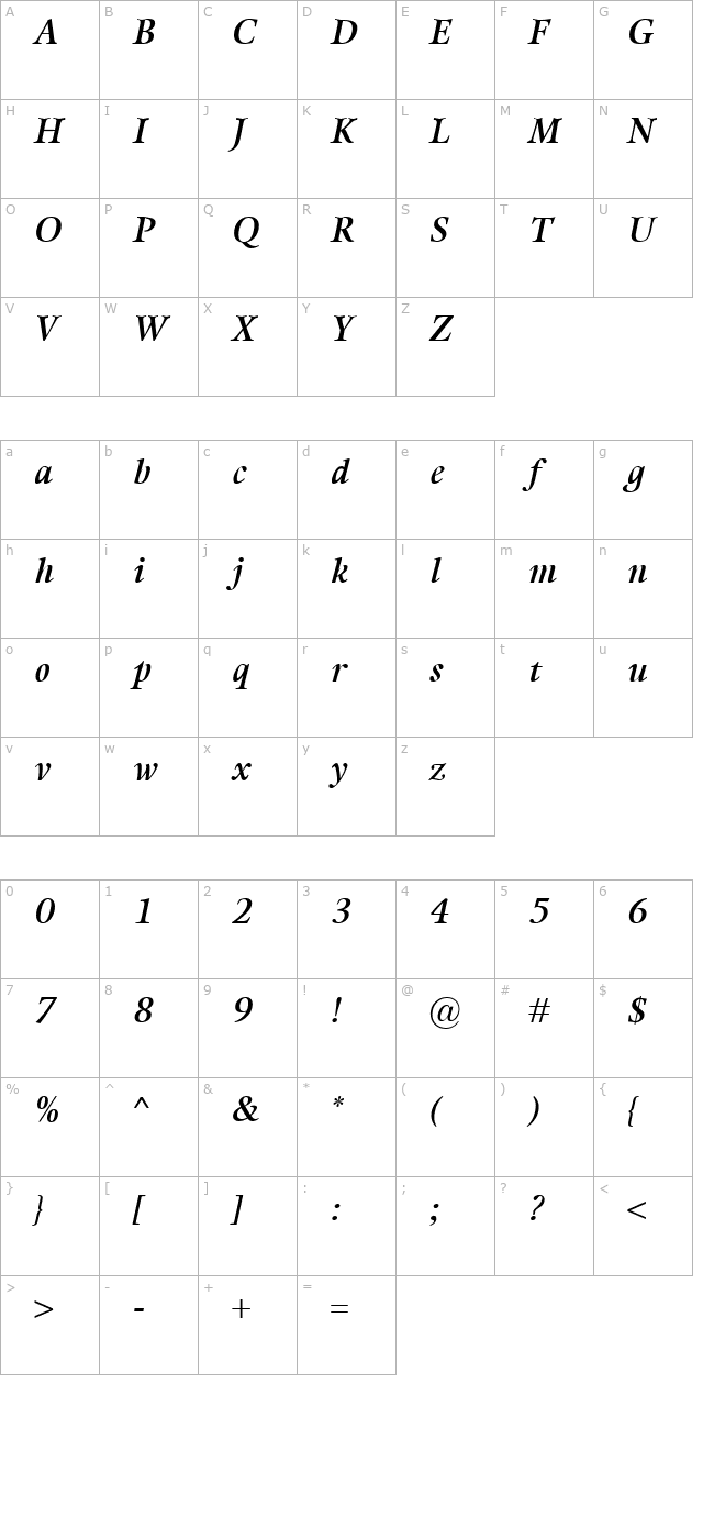 Kalix SemiBold Italic character map