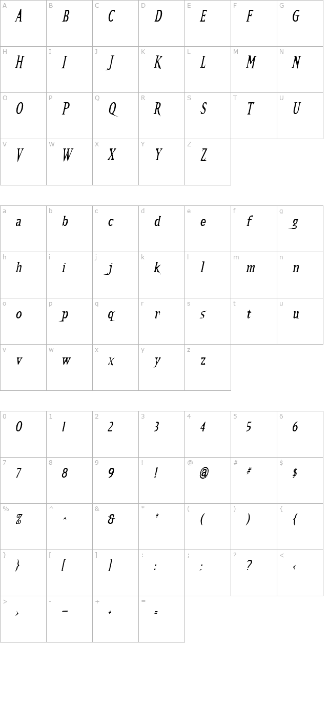 kallamar-italic character map