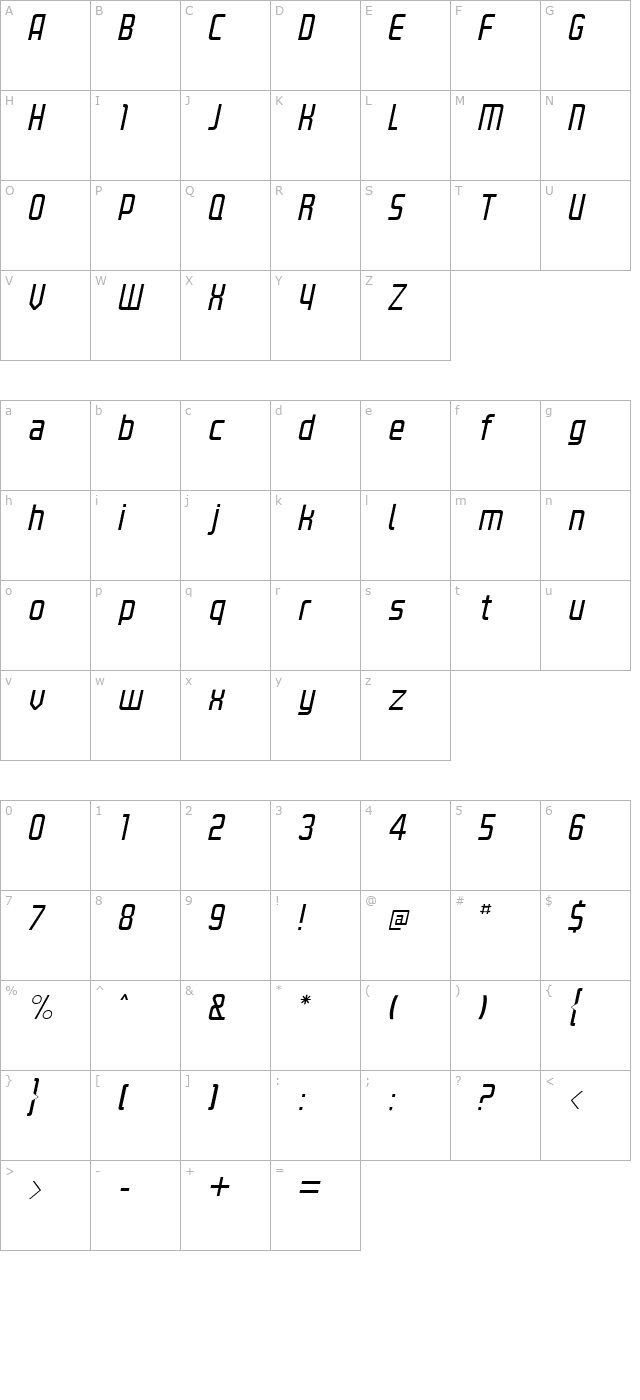 kanal-lightitalic character map