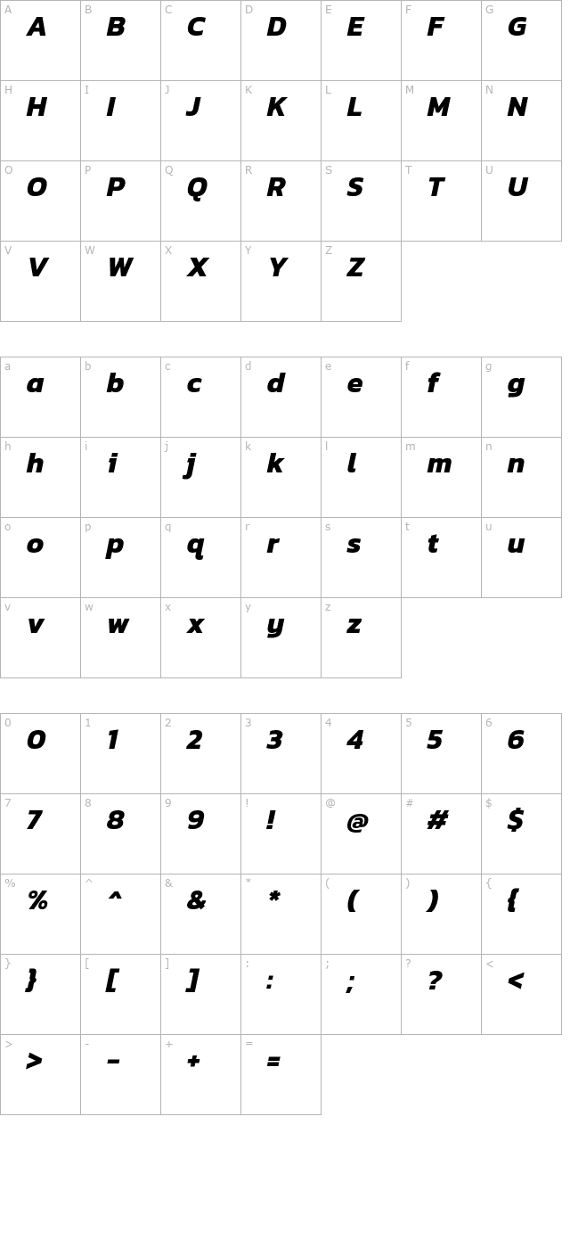 Kanit Bold Italic character map