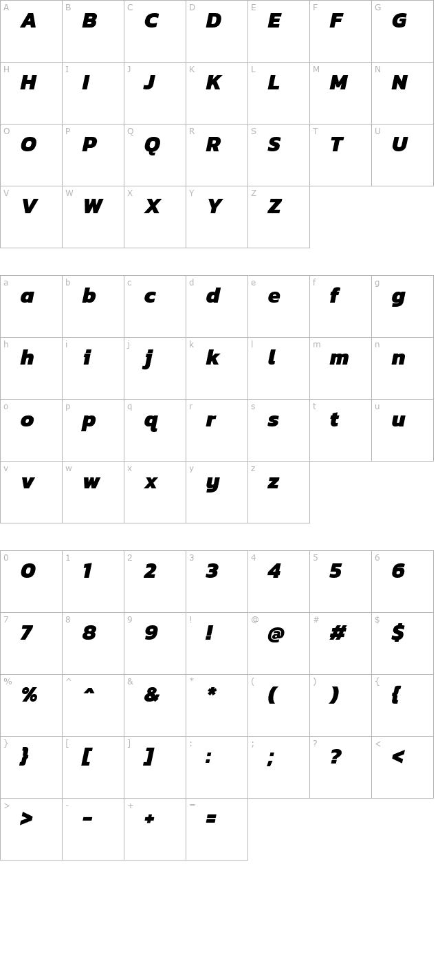 kanit-extrabold-italic character map