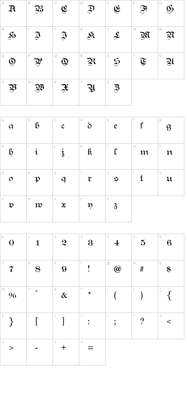 Kanzlei Light Normal character map