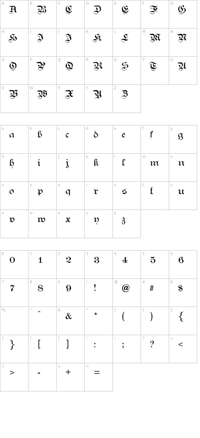 kanzleilight-normal character map