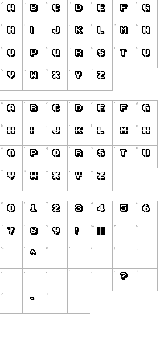 Karmatic Arcade character map