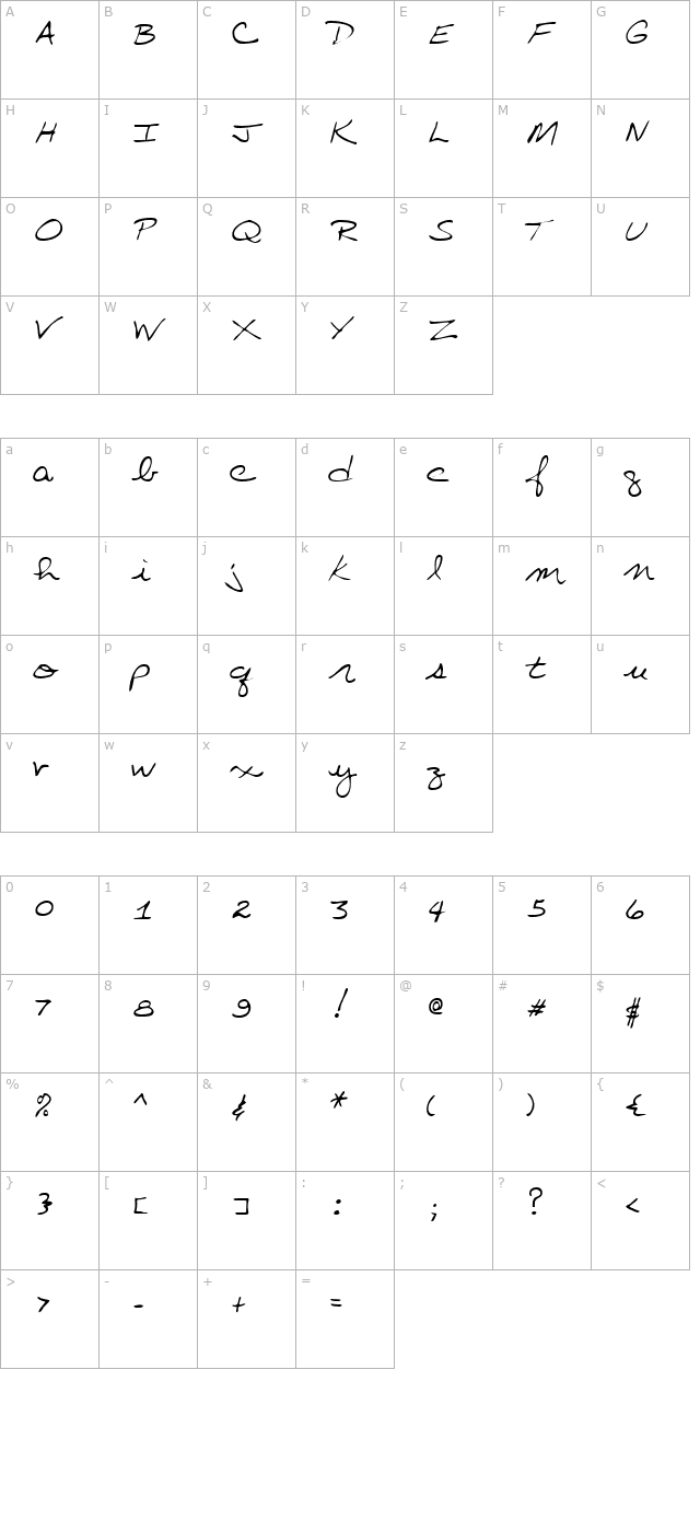 KaspersHand Regular character map