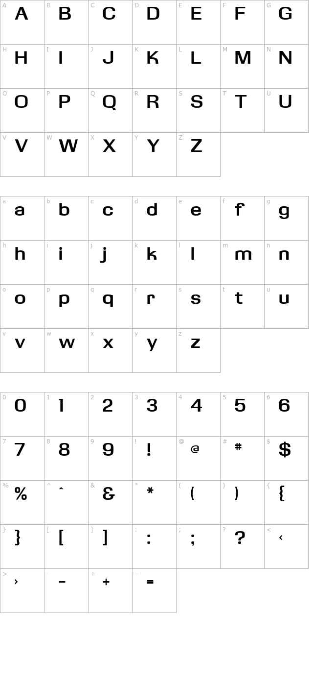 kasseflf-bold character map