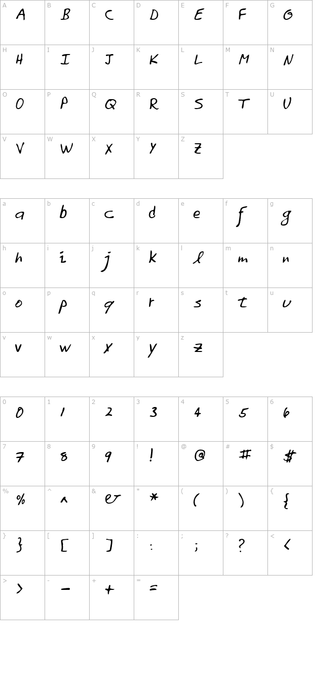 KathrynsHand Regular character map