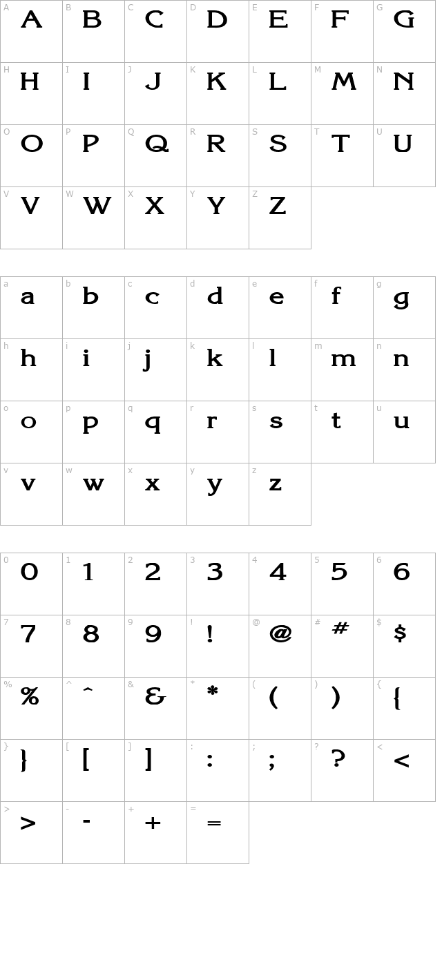 Keira Wide Bold character map