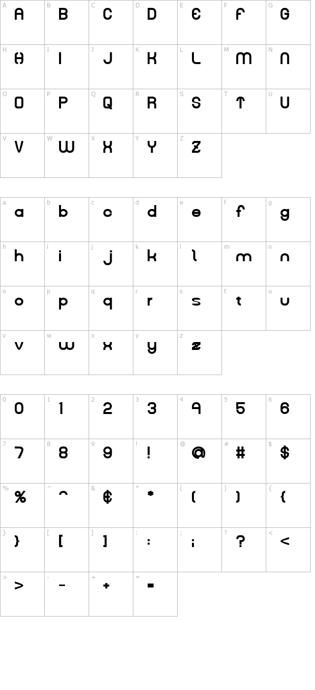 Kelly Bold character map