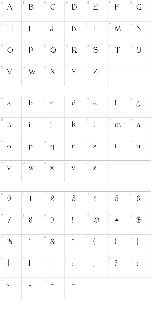 KellyBecker-ExtraLight character map