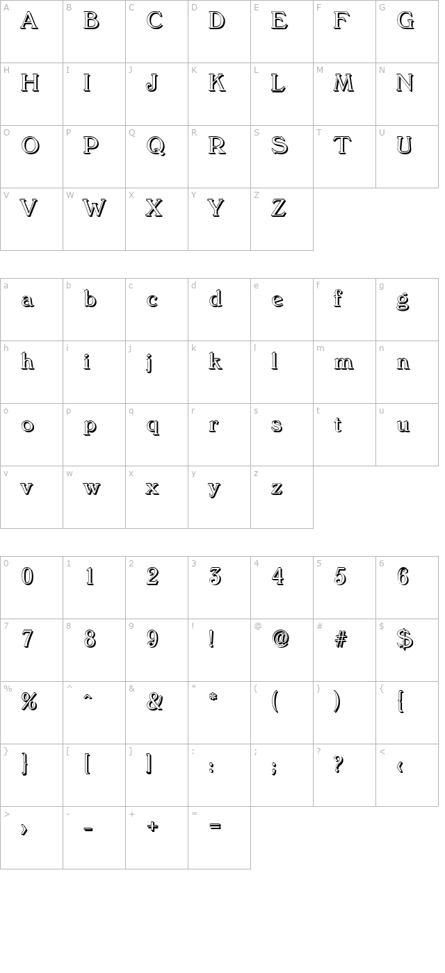 kellybeckershadow-light-regular character map