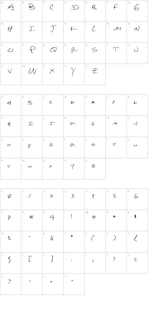 KelseysHand Regular character map