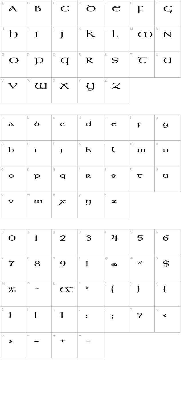 kelt-extended-bold character map