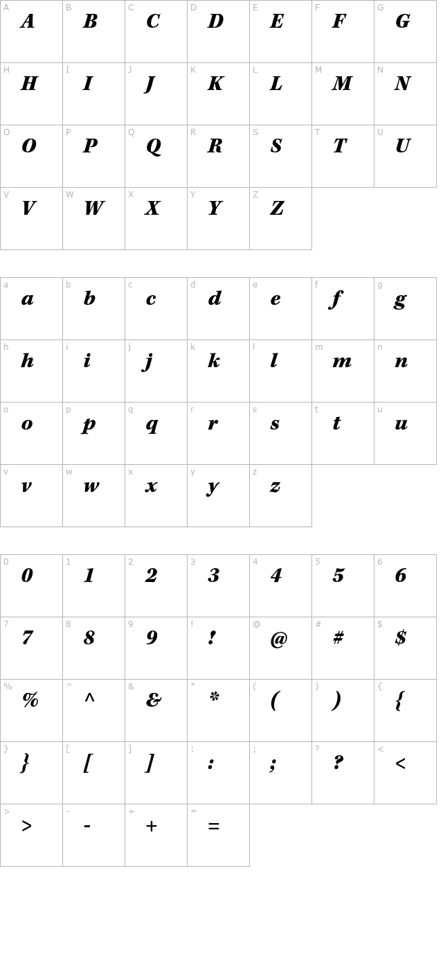 KeplerStd-BlackItCapt character map