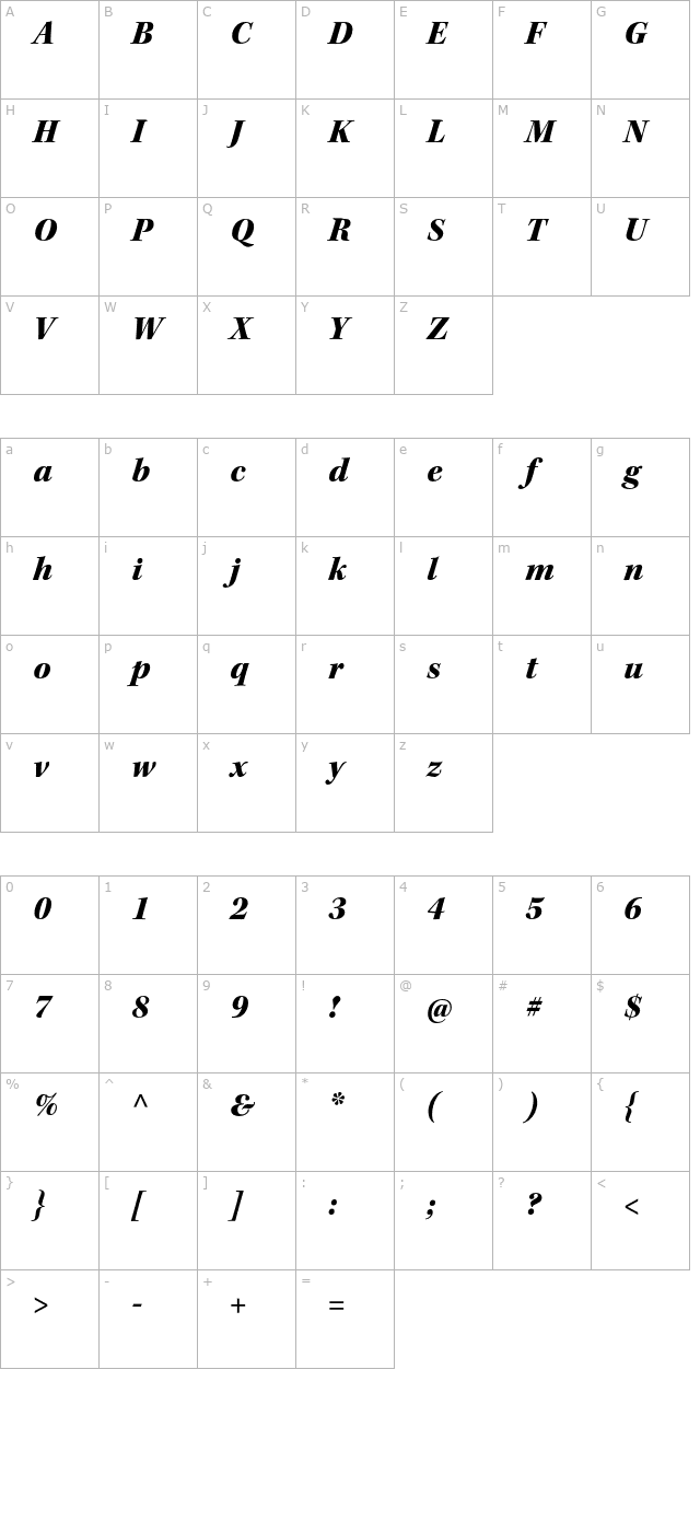 KeplerStd-BlackItSubh character map