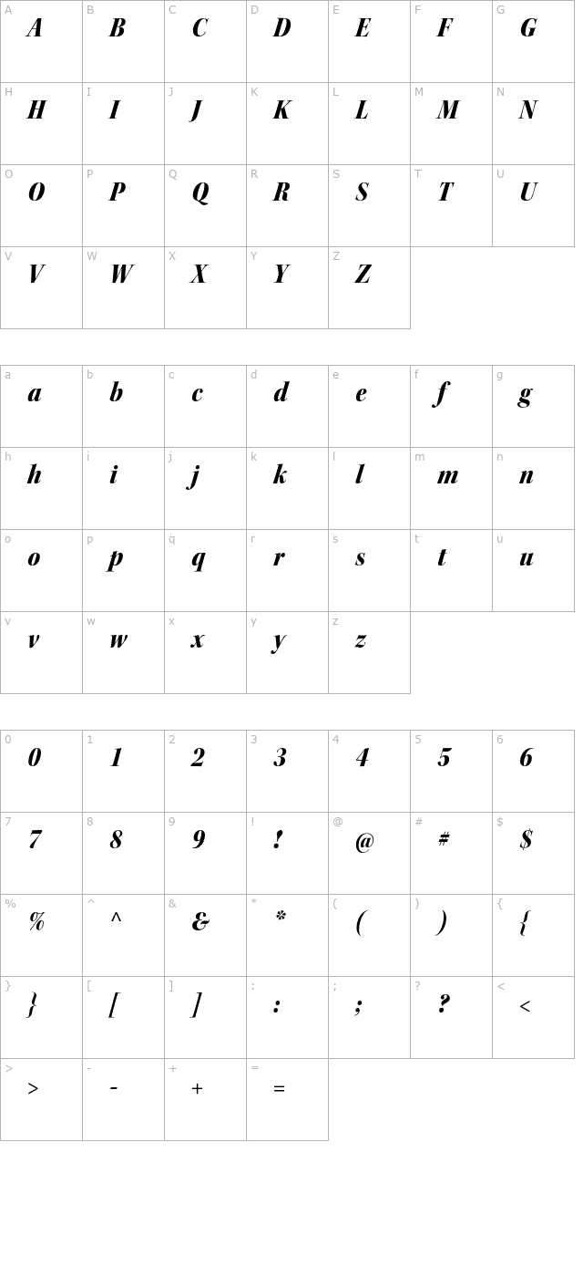 KeplerStd-BlackScnItDisp character map