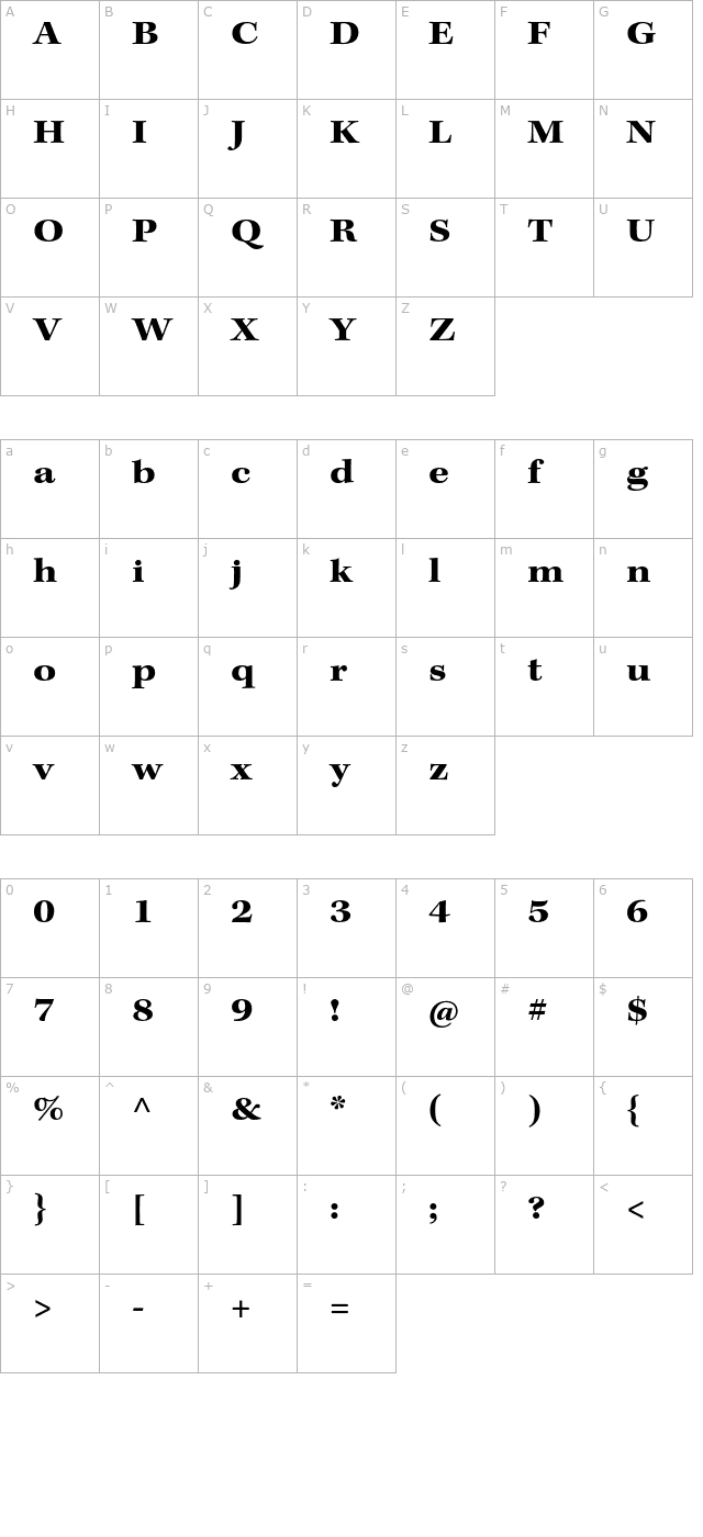 KeplerStd-BoldExt character map