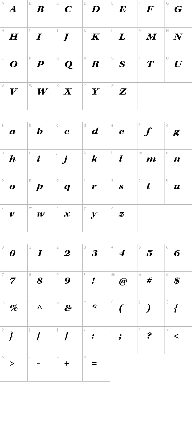 keplerstd-boldextit character map