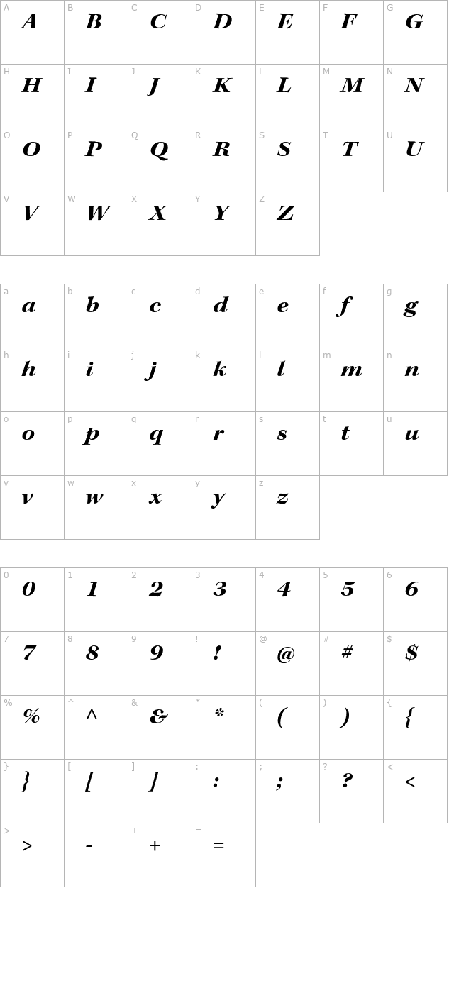 KeplerStd-BoldExtItSubh character map