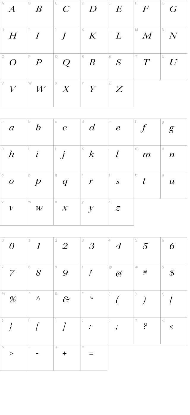 KeplerStd-ExtItDisp character map