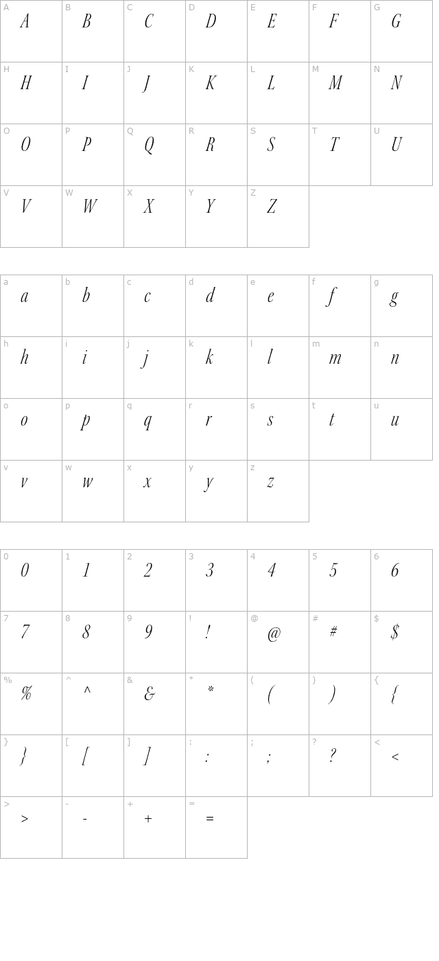 KeplerStd-LightCnItDisp character map