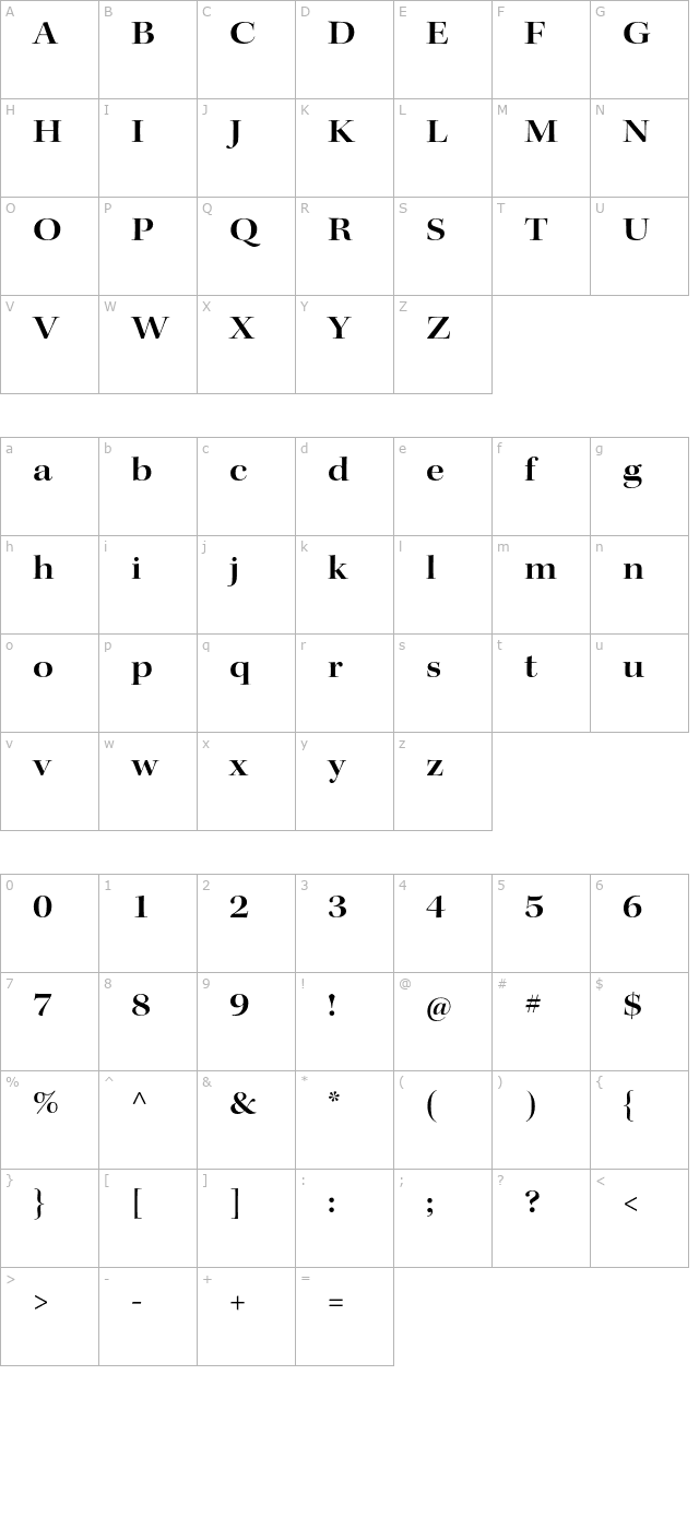 keplerstd-semiboldextdisp character map