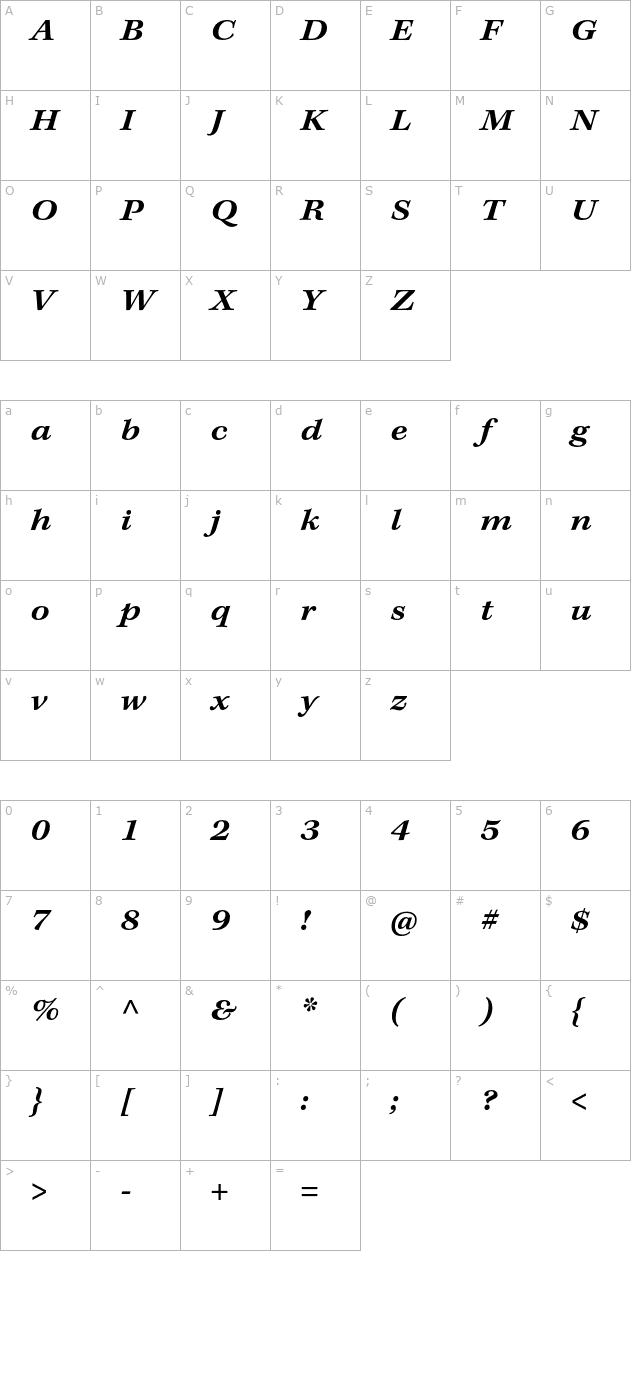 KeplerStd-SemiboldExtItCapt character map