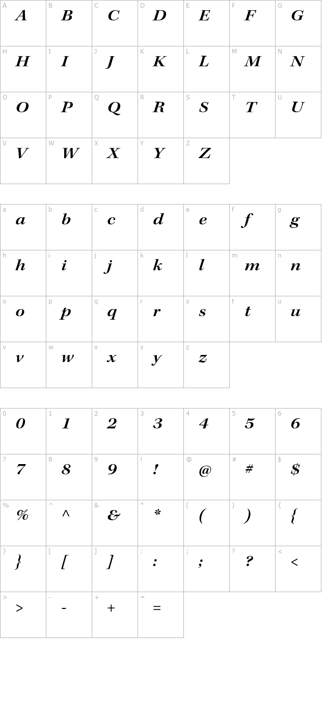 KeplerStd-SemiboldExtItSubh character map