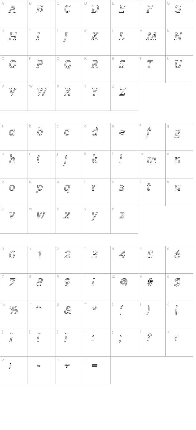 kevinbeckeroutline-italic character map