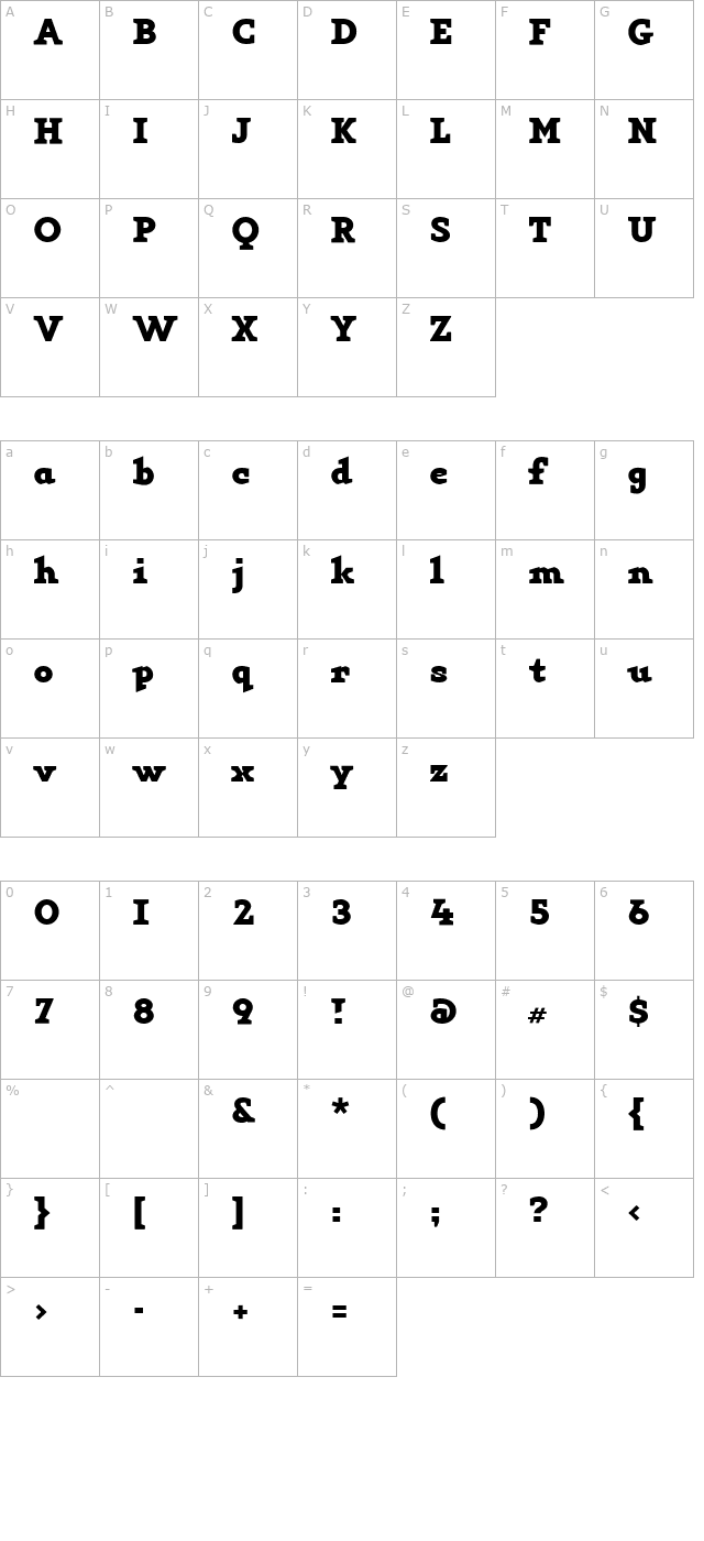 key-boldliningnumbers character map