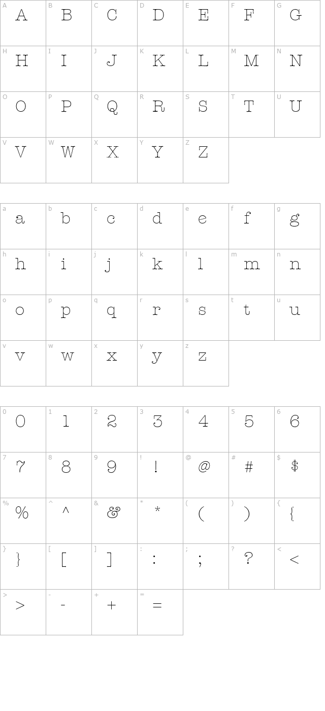 Keyboard Light Alternate SSi Light Alternate character map