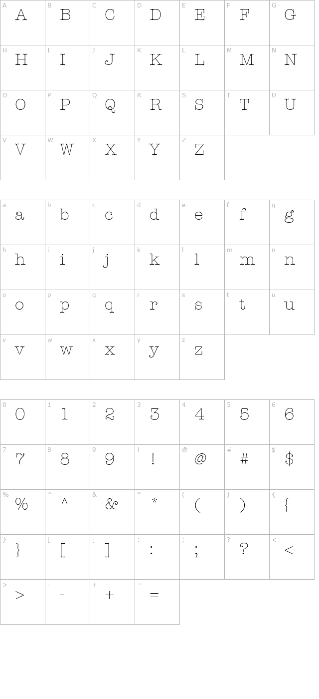 keyboard-light-ssi-light character map