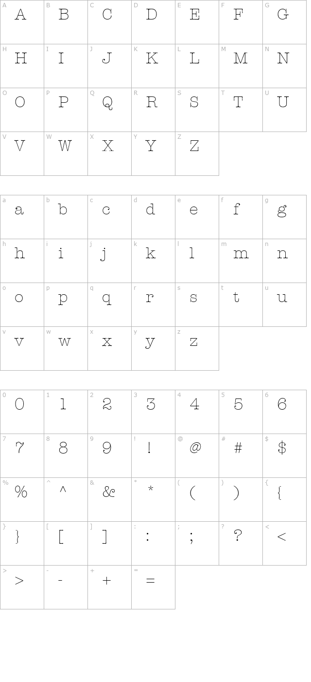 Keyboard Light SSi Light character map