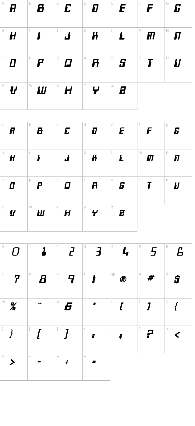 Keys Heavy Italic character map