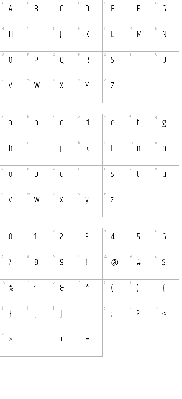 khand-light character map