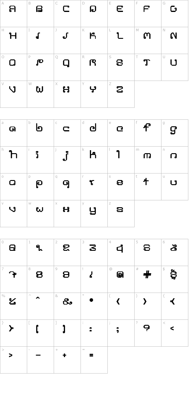 Khmer Bold character map