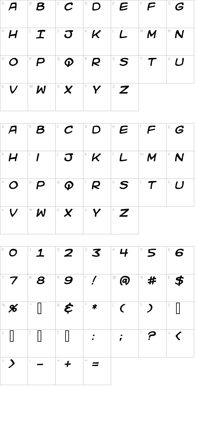 kid-kosmic-italic character map