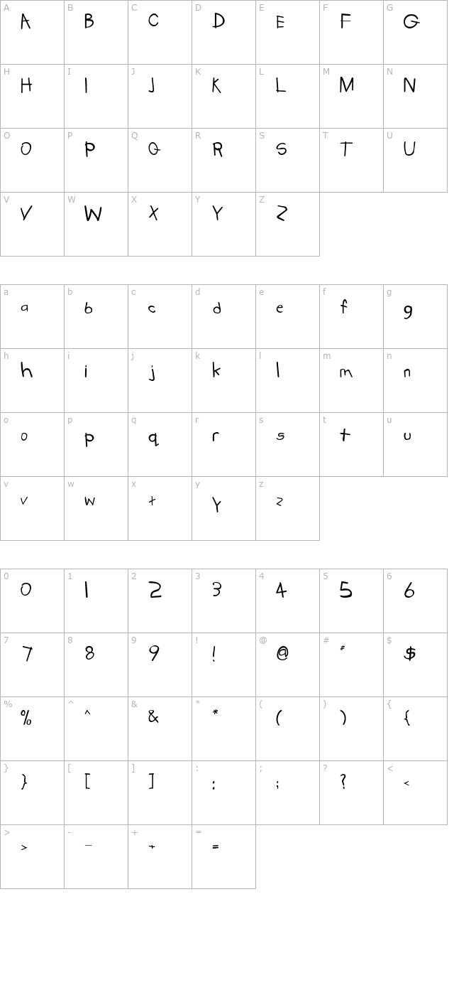 kidstuff-bold character map