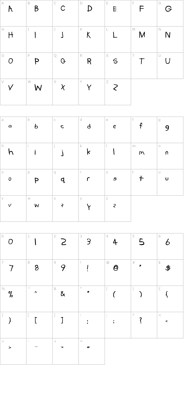 kidstuff-extrabold character map