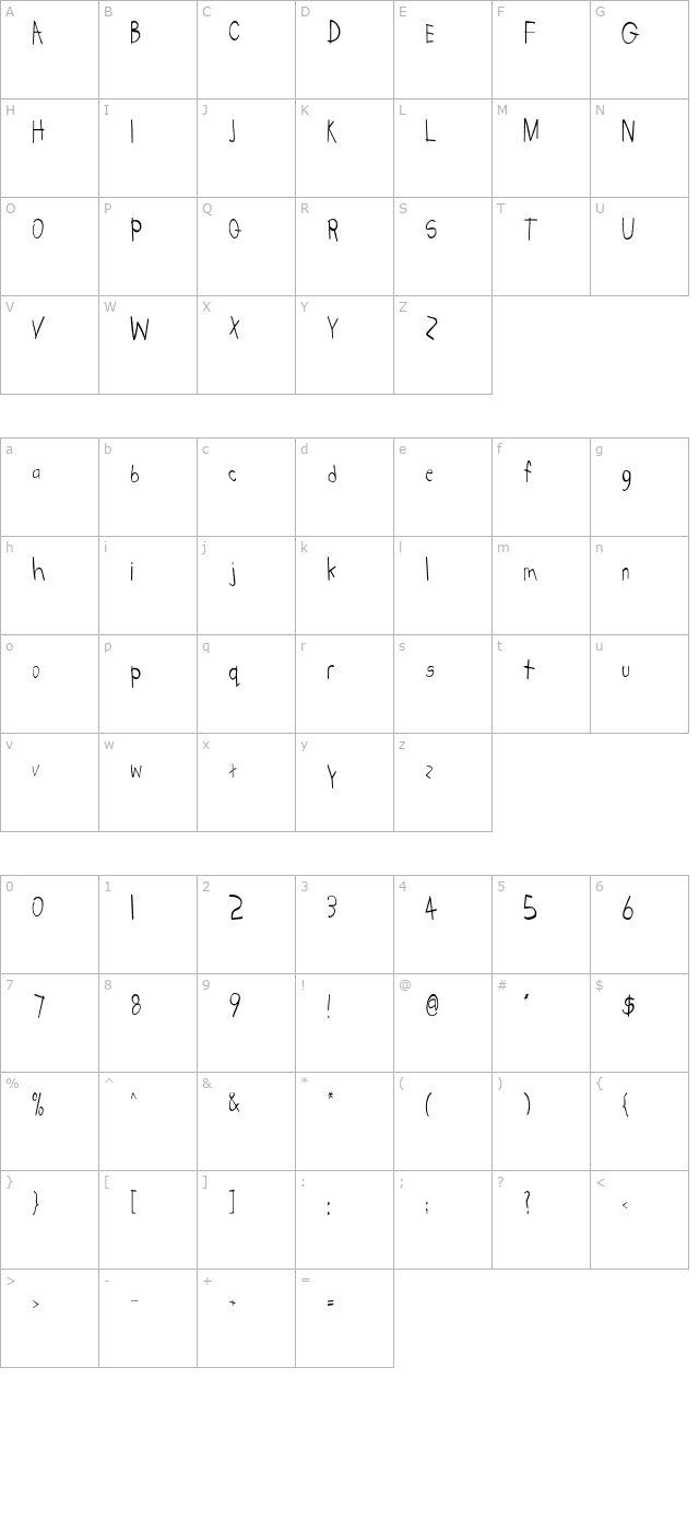 KidstuffCondensed character map