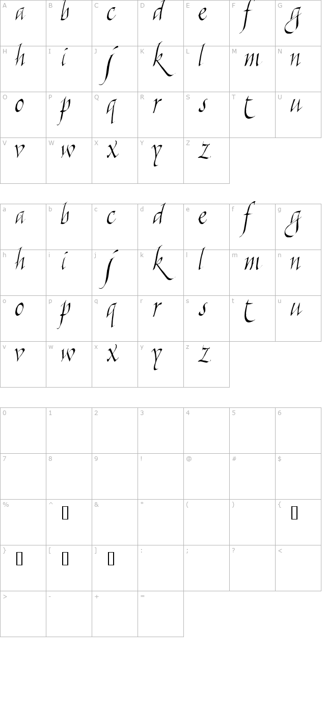 killigraphy character map