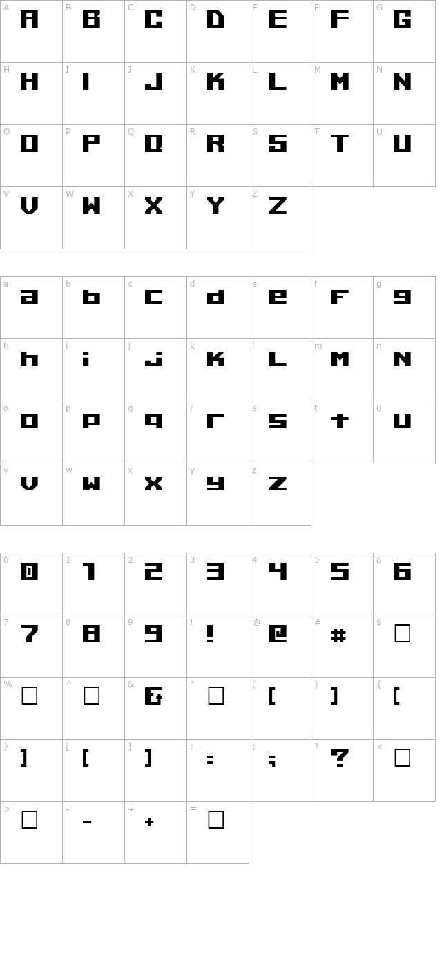 Kiloton v1.0 character map