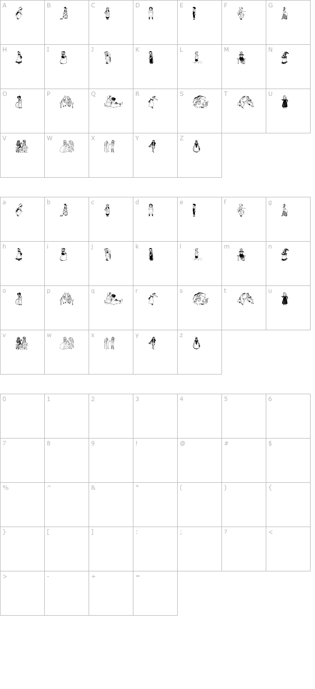 Kinder-Vignetten character map