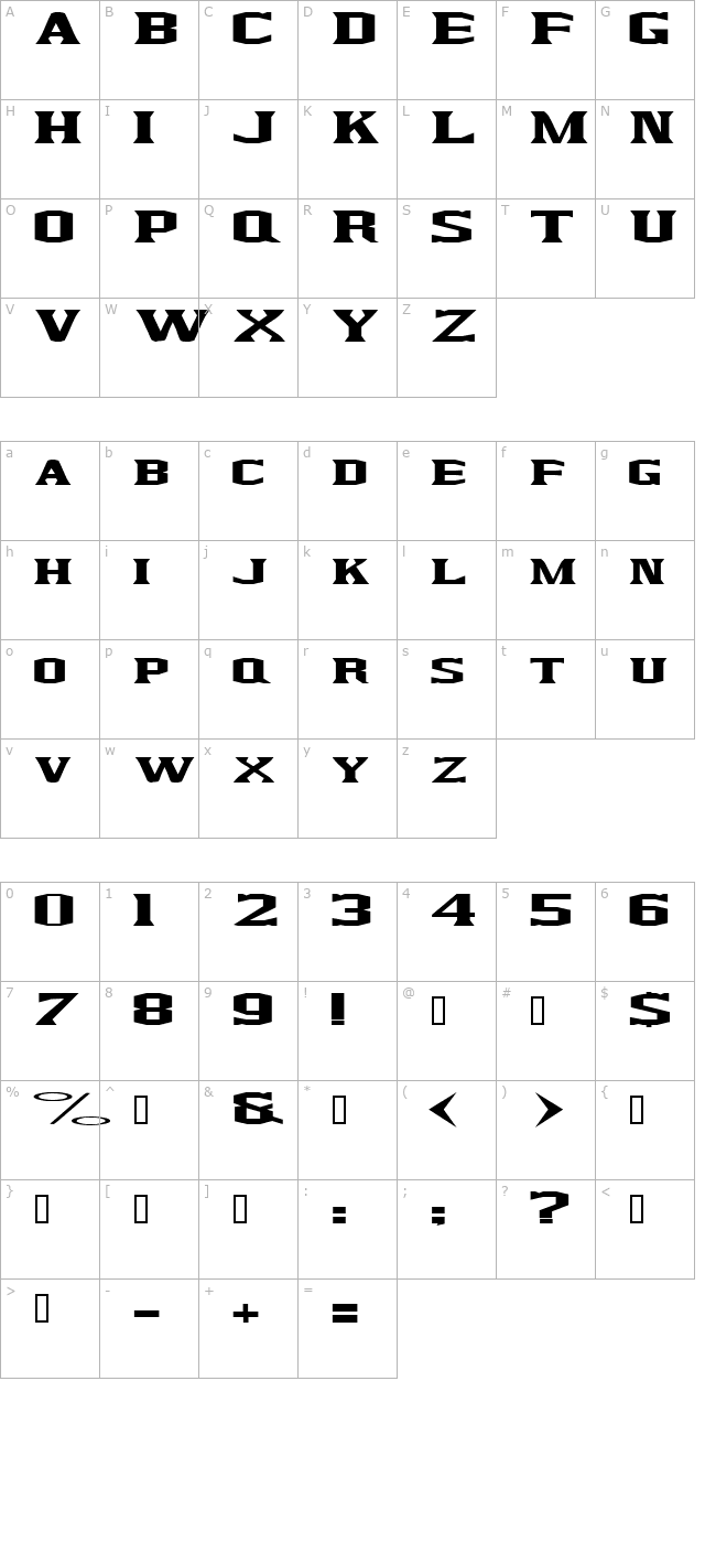 kingfreshcondensed character map