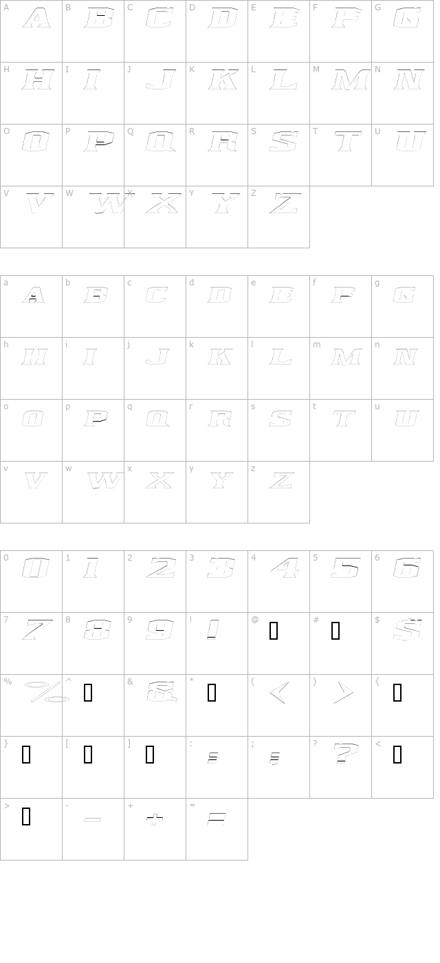 kingfreshcondensedoutline-italic character map