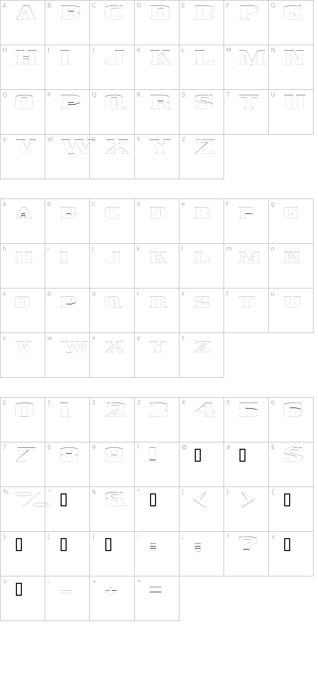 KingfreshCondensedOutline character map