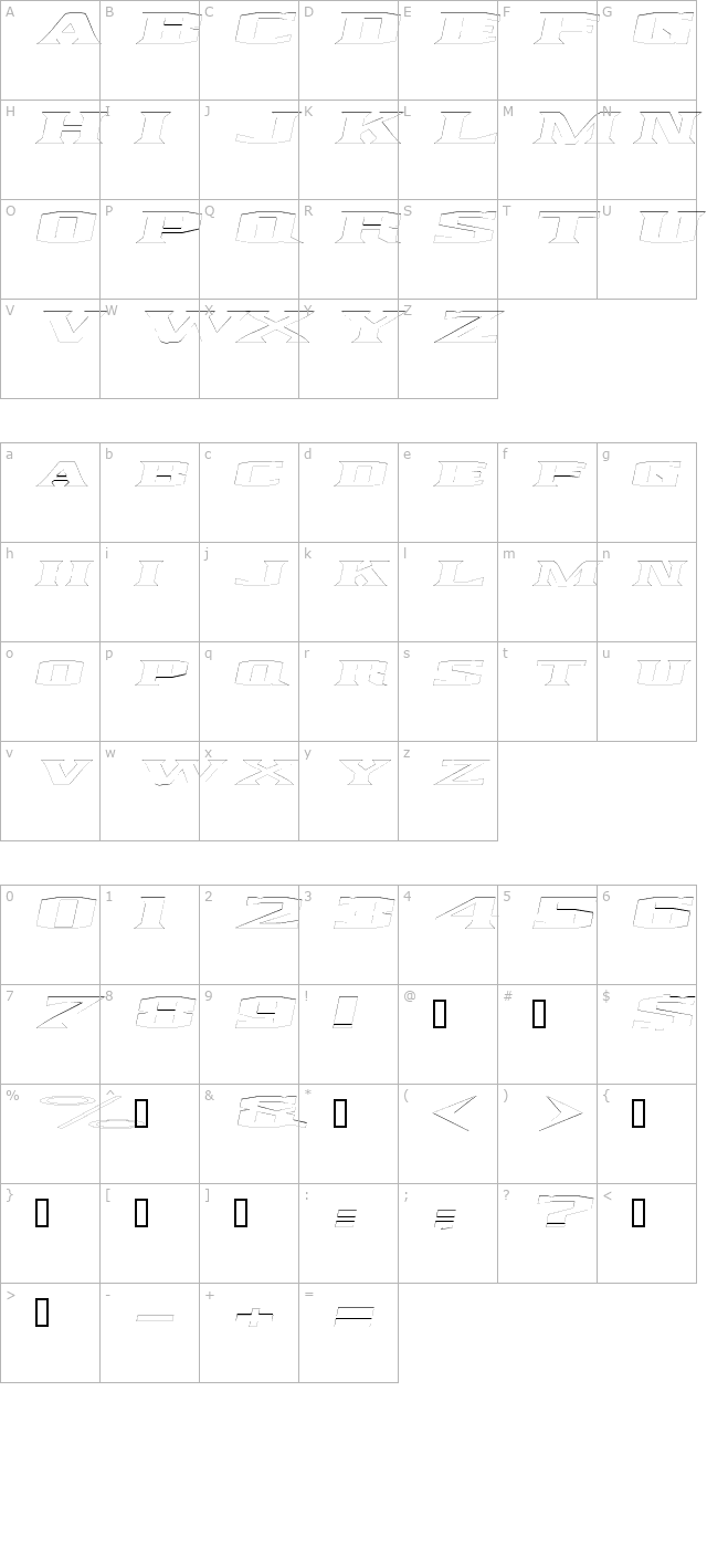 kingfreshoutline-italic character map