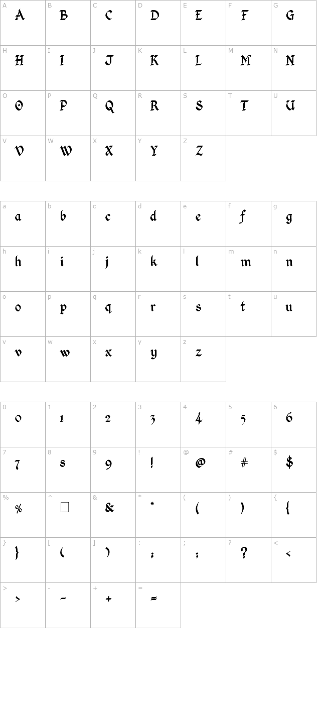 Kingthings Calligraphica character map