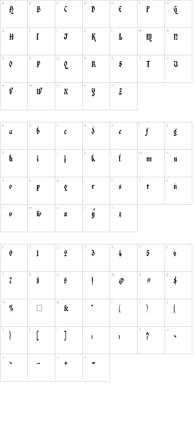 Kingthings Italique character map